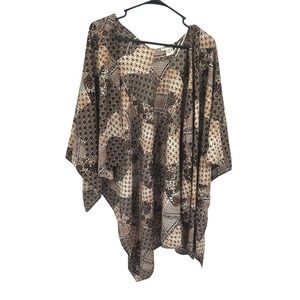 Boho Patchwork Poncho Ruana OS Brown Open Drape Festival Lagenlook Earthy Hippie